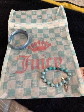 Juicy Couture Mesh Jewelry Pouch with Turquoise Accents three fur
